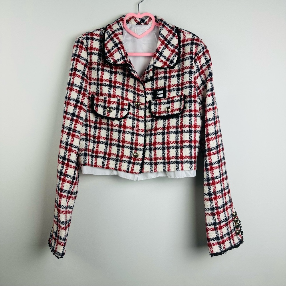 Miu Miu Red and Blue Cropped Blazer